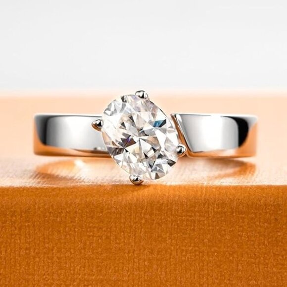 1.5cttw Oval Cut Moissanite D Color VVS1 Clarity Silver Wedding Ring - Picture 3 of 6